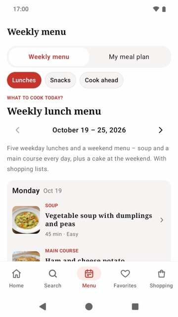 Weekly lunch menu